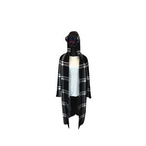 Max Studio Plaid Hooded Longline Duster Cardigan Rayon Blend Size Medium